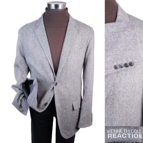 KENNETH COLE Mens Blazer Sport Coat Casual Jacket Size XL (44R) Gray Wool Blend - Picture 1 of 13